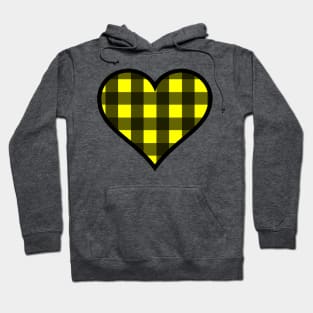 Yellow and Black Buffalo Plaid Heart Hoodie